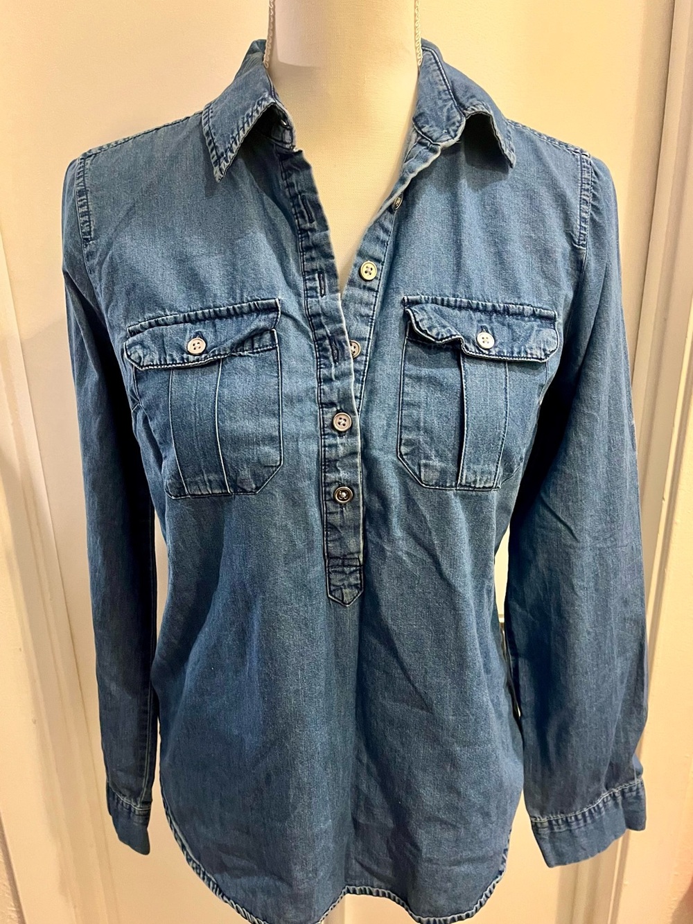 New York & Company Denim Button-Down Shirt - Medium Blue